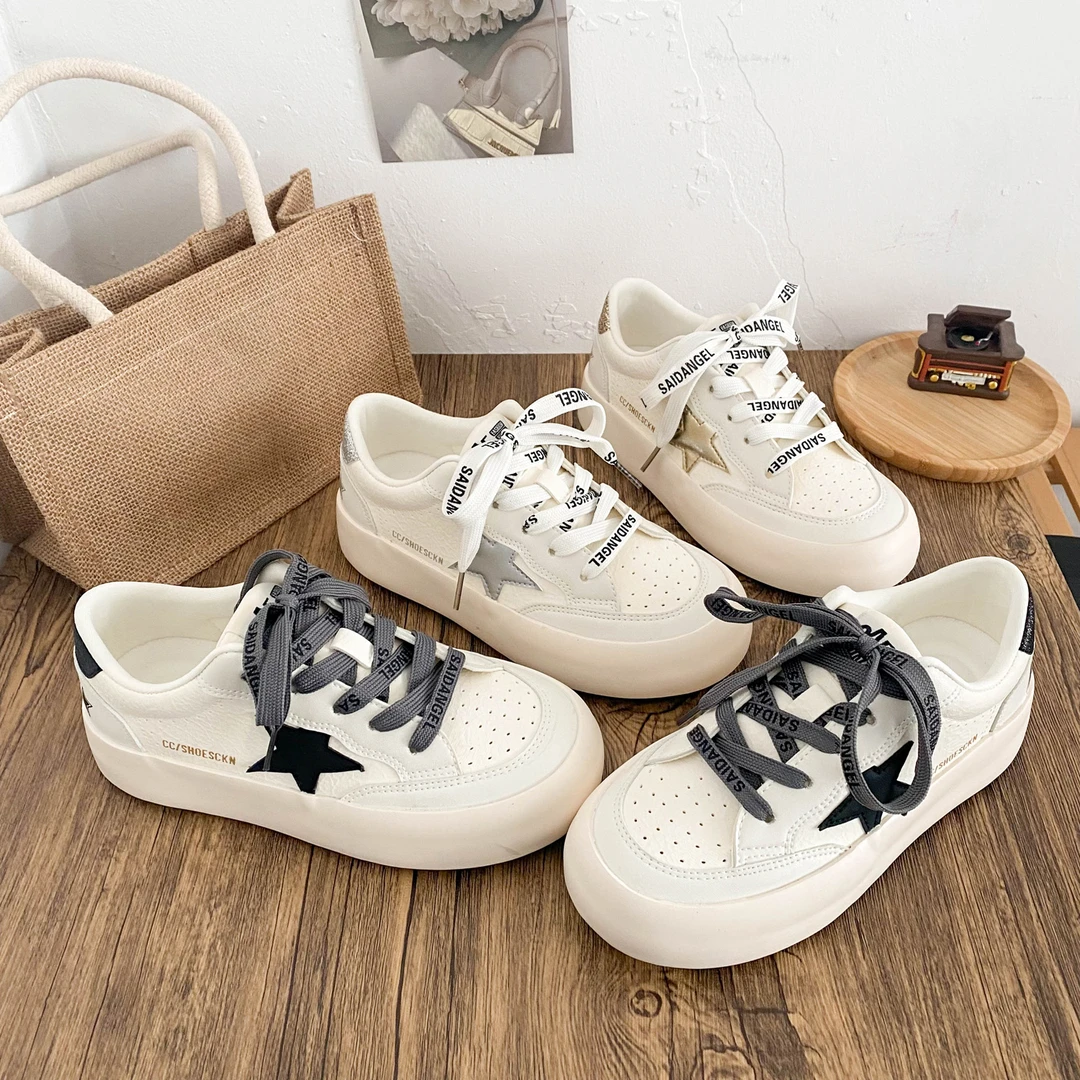 【觅觅】厚底德训鞋女2025年春季新款小众星星板鞋学生休闲小白鞋