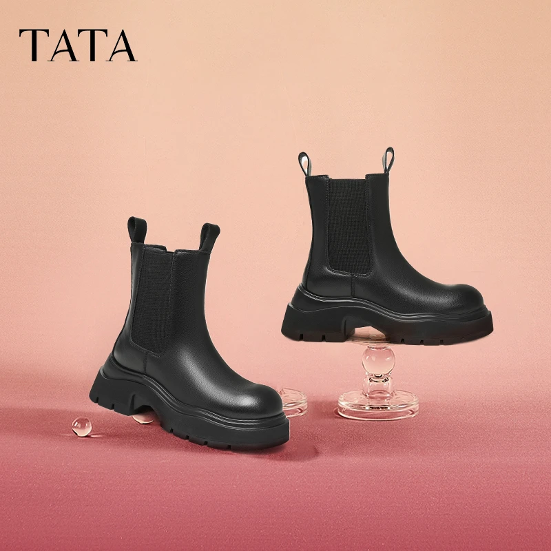 张紫宁同款TATA他她烟筒靴切尔西靴女靴气质短靴秋冬洋气WJZ06DZ4