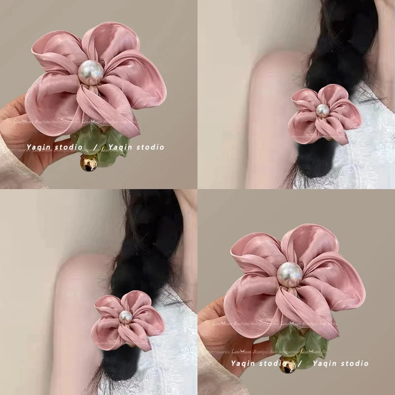 春日氛围花朵珍珠发圈!2024新款高端大肠发圈仙气皮筋女扎头夏