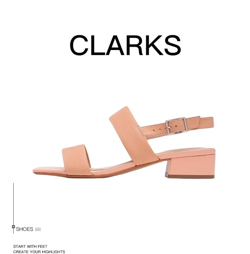 clarks一字带复古方跟罗马凉鞋 女款 浅珊瑚红26166417
