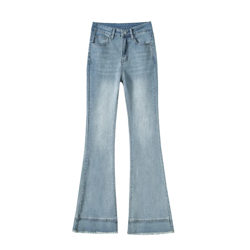 浅色毛边微喇牛仔裤女2025春季新款高腰显瘦设计感喇叭马蹄裤5569