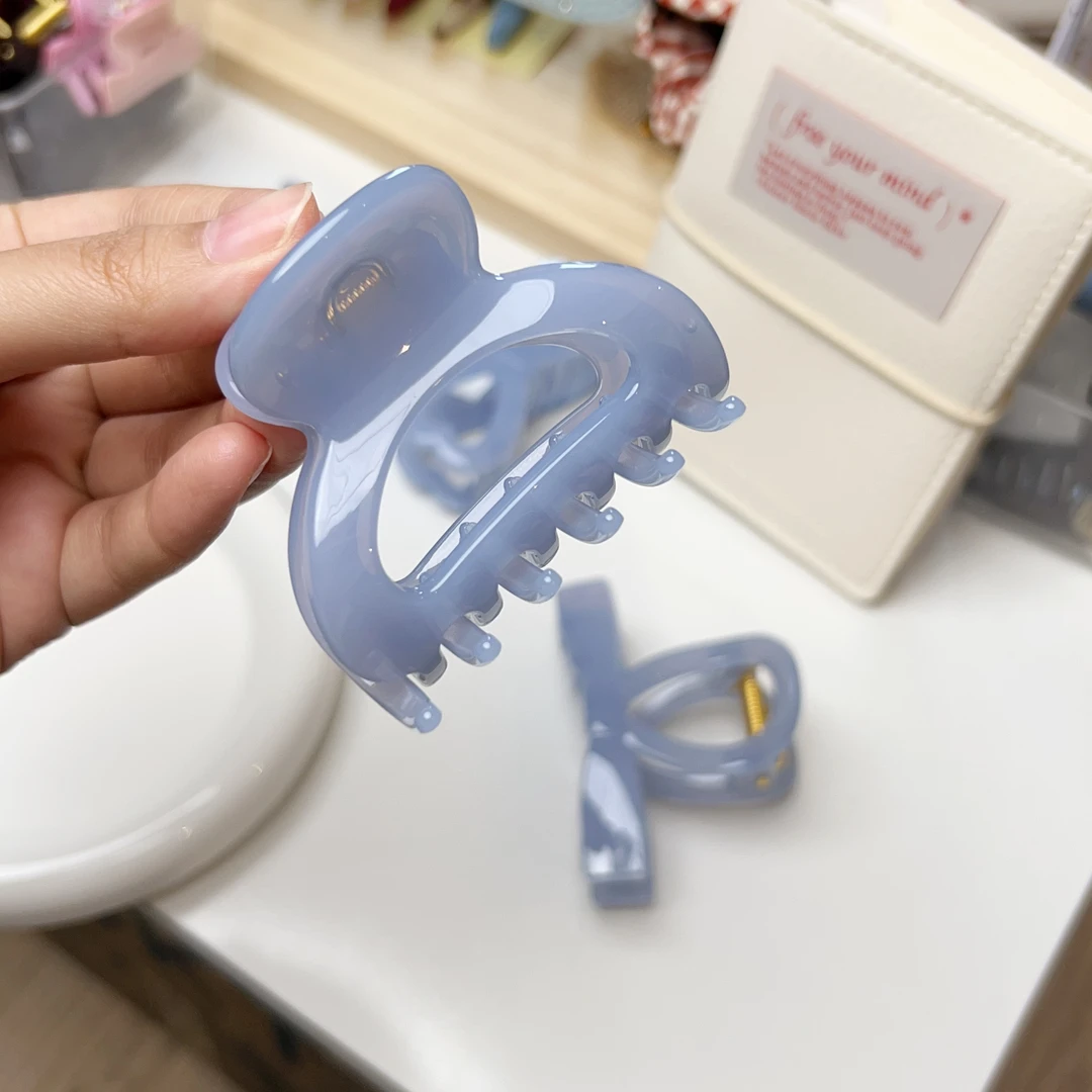 理想蓝~品质PC高级简约蓝色加厚抓夹鲨鱼夹后脑勺外出发抓盘发夹
