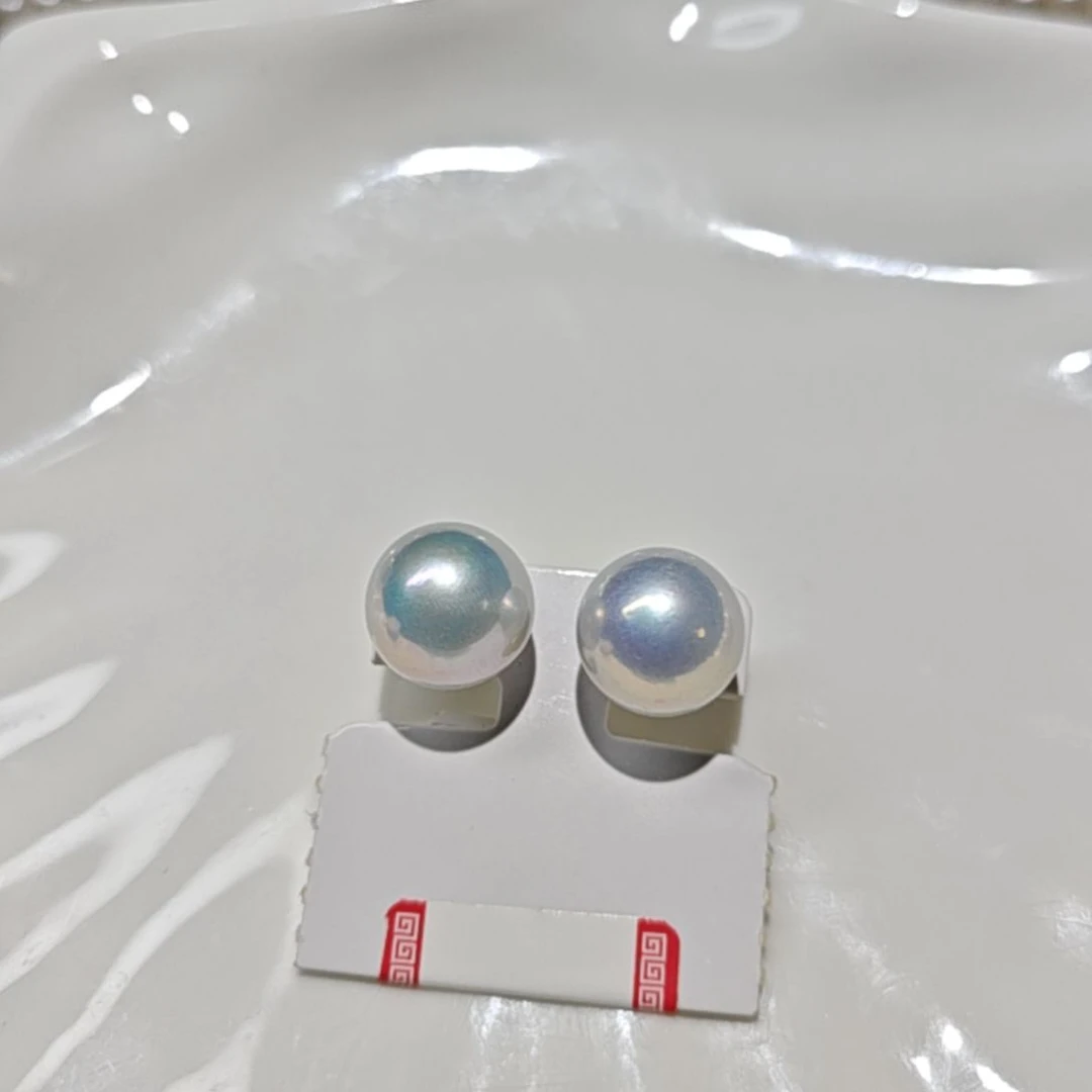 银S925镶嵌淡水珍珠耳饰14-15