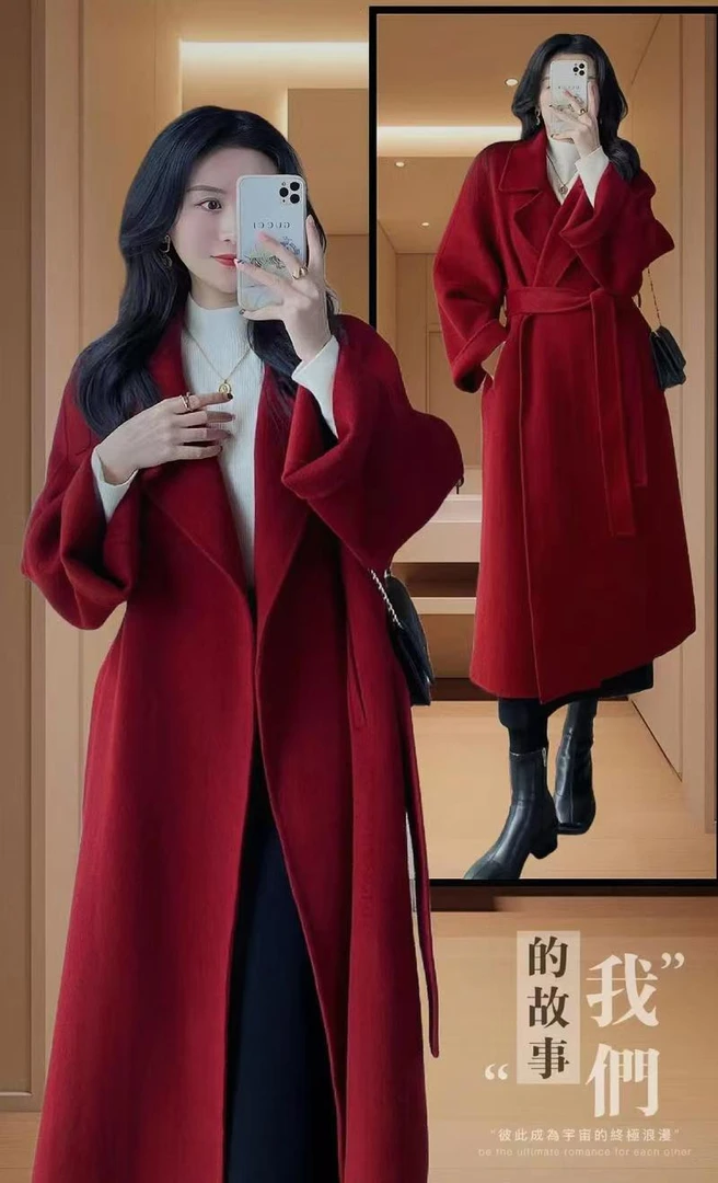 女长款秋冬中长款插肩袖毛呢外套加厚韩版小个子(非图片款)