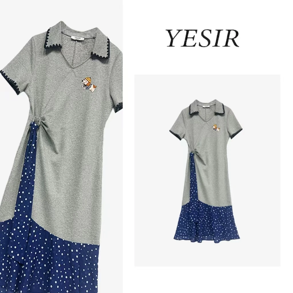 Q25142时尚设计重工波点显瘦连衣裙