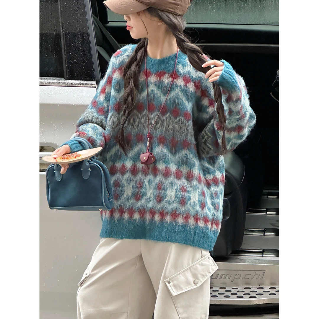 K29755孙小美费尔岛提花女童毛衣2025新款秋冬儿童上衣针织打底衫