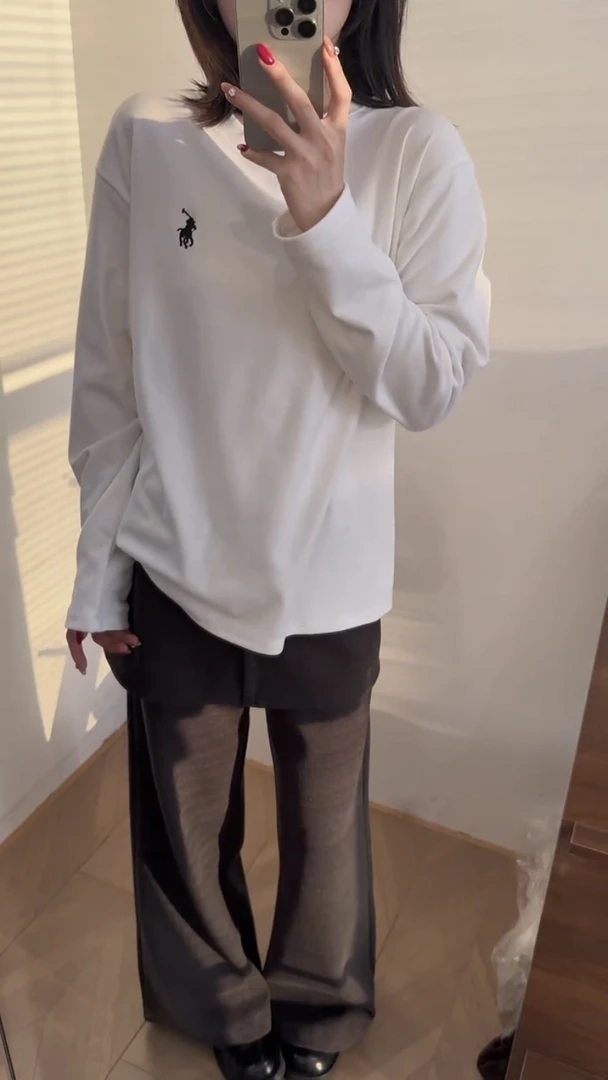 欧货2025秋冬新款圆领刺绣高级感长袖t袖韩版打底衫纯色上衣女