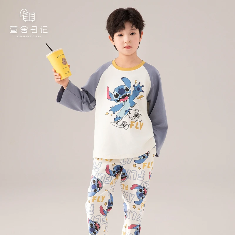 男童长袖圆领睡衣儿童春秋纯棉薄款舒适家居服中大童卡通套装785
