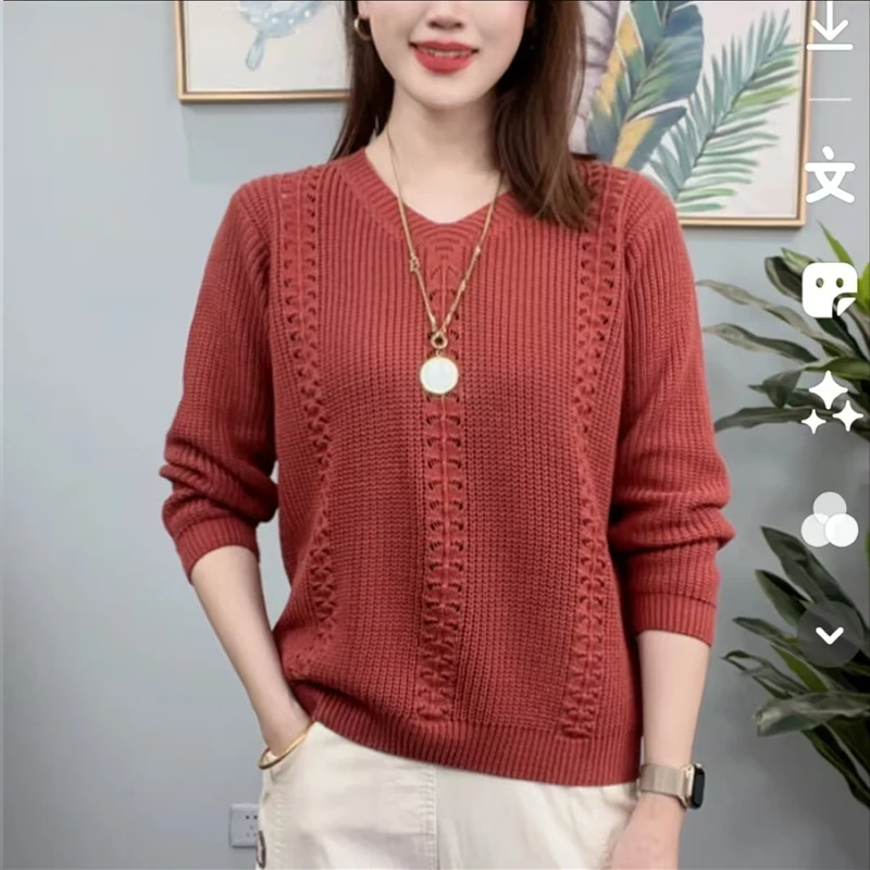女装女长袖网红镂空时尚针织衫宽松显瘦宽松针织毛衣毛针织衫