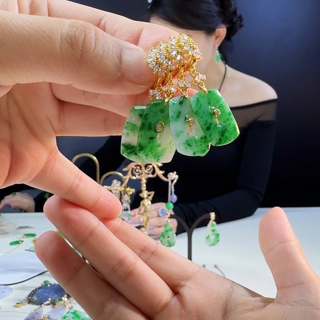 翡翠银S925镶嵌耳饰多样性发货发其一发一对925镶嵌