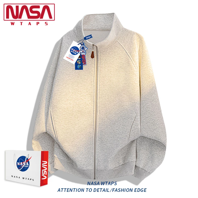NASA WTAPS纯色立领卫衣男女春秋季潮牌宽松百搭cleanfit开衫外套