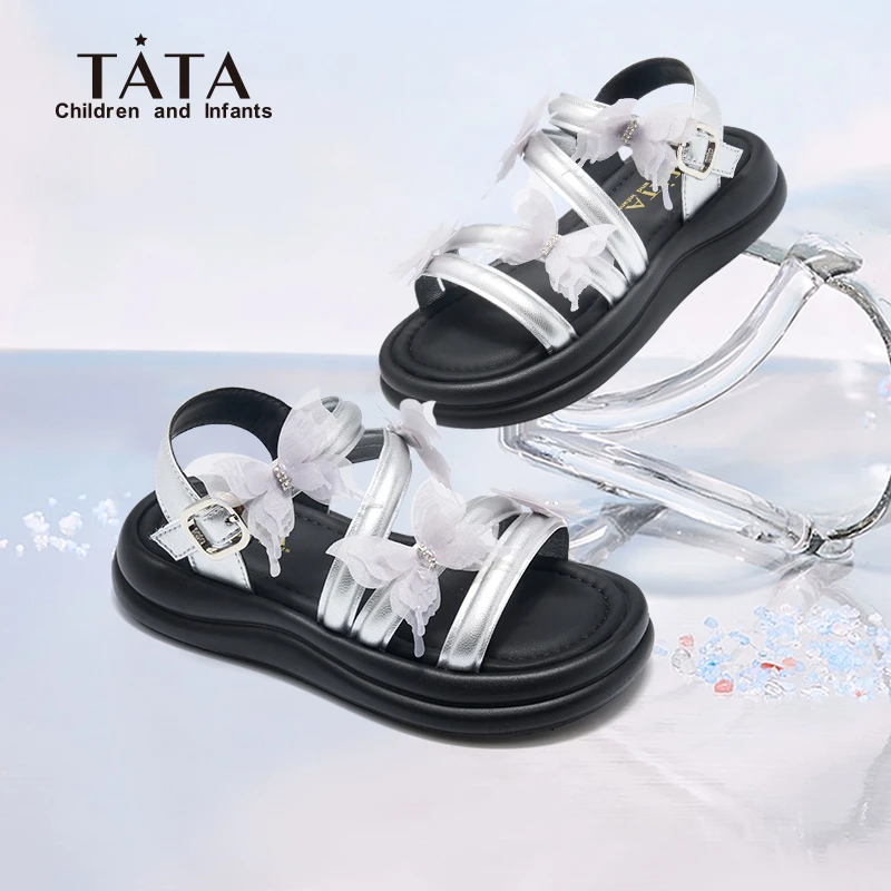 TATA他她夏季儿童公主蝴蝶结透气防滑仙女风百搭软底凉鞋TT5247