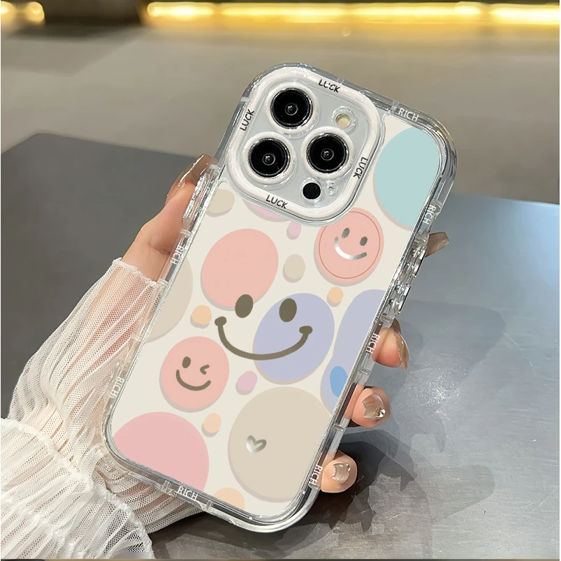 涂鸦笑脸银适用苹果16/iphone15华为小米vivoppo奶油镜面手机壳女