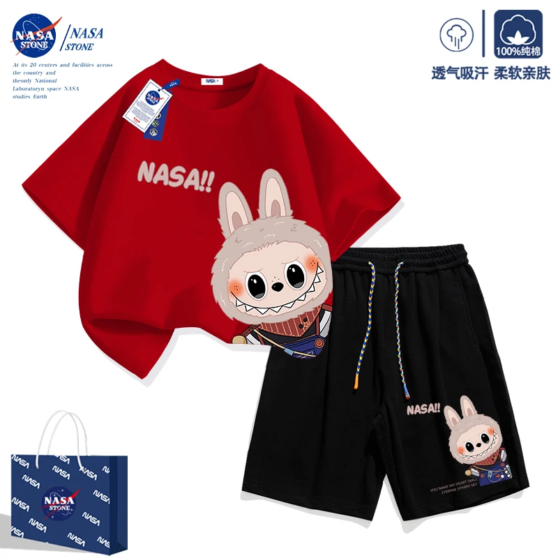 NASA联名儿童短袖套装夏季纯棉2025新款潮牌男女童运动两件套夏装