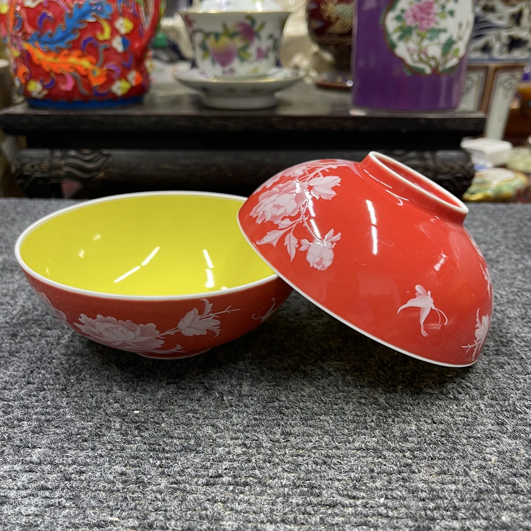 双色釉花卉赏碗摆件（6*12）