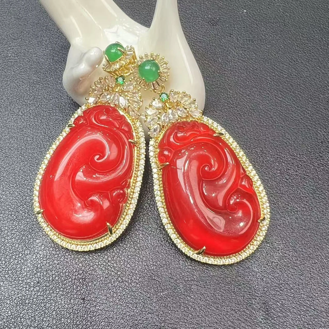 q-ST6380-红咔玛瑙红如意吊坠-配绳-多样性发其一