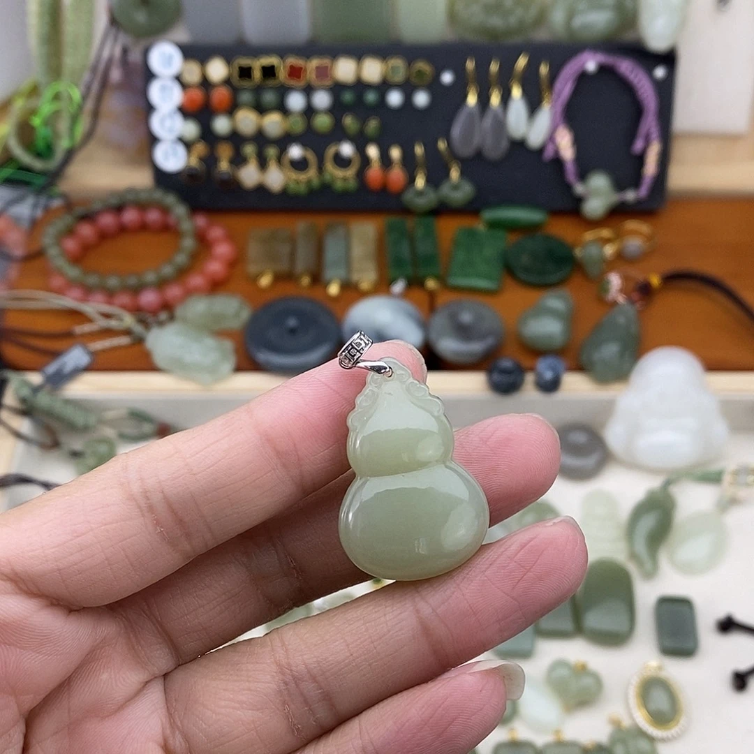 和田玉银S925镶嵌吊坠(不含链)