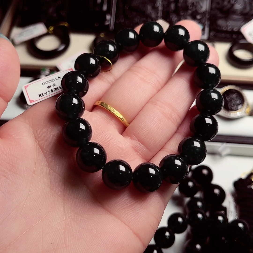 翡翠未镶嵌颈饰十级黑天然缅料A货卡12手串 296