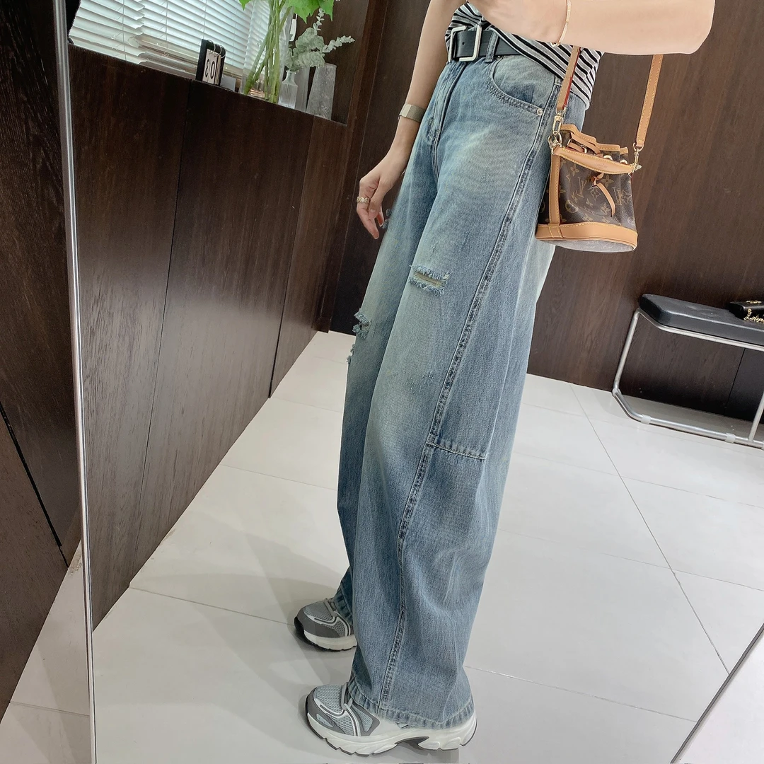 IMFLY金小金自制女装 牛仔裤DYK2620时尚破洞设计感做旧牛仔裤