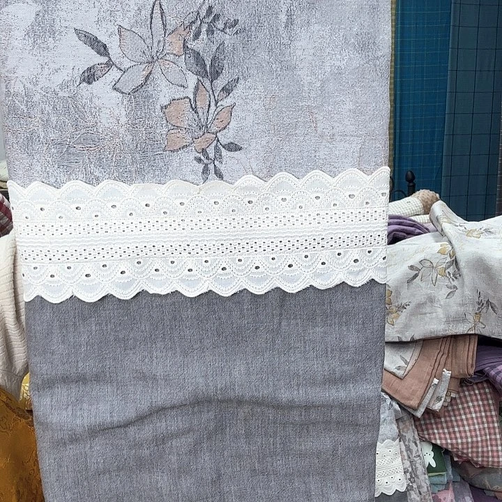 棉灰色款花边四件，套被罩2米×2.3米