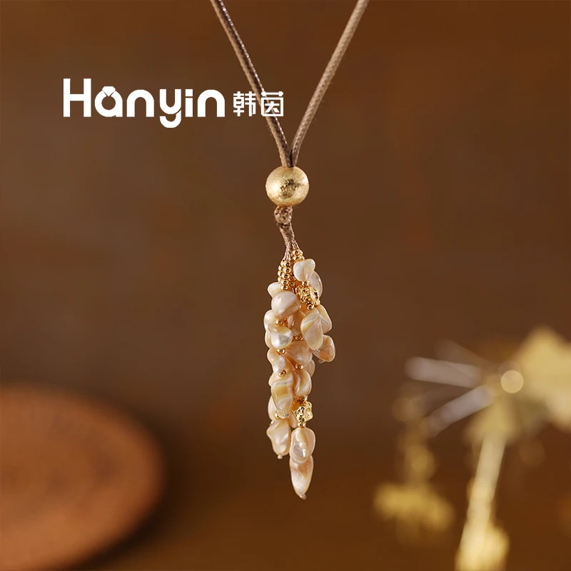 铜合金皮质项链 原创设计度假风流苏异形贝壳项链小众高级感
