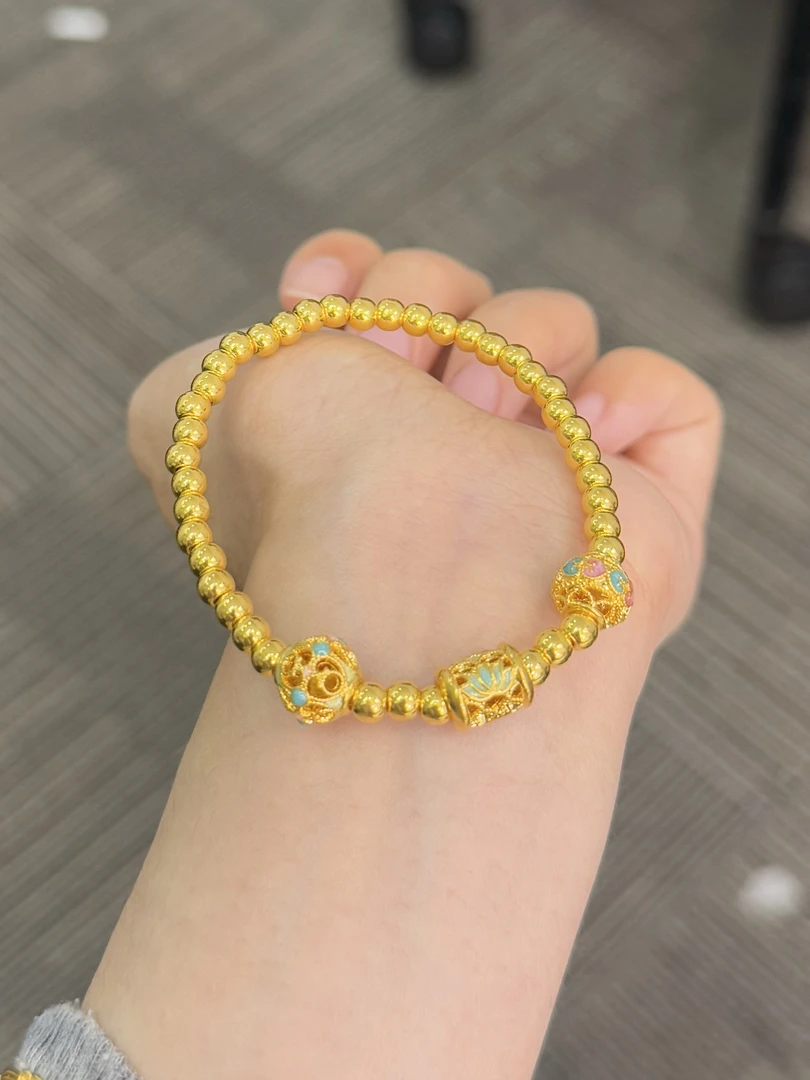 足金999 花丝路路通珠手串