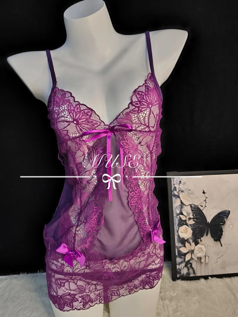 MUSE暮涩007款号蕾丝时尚紫色连体禁欲战袍家居服