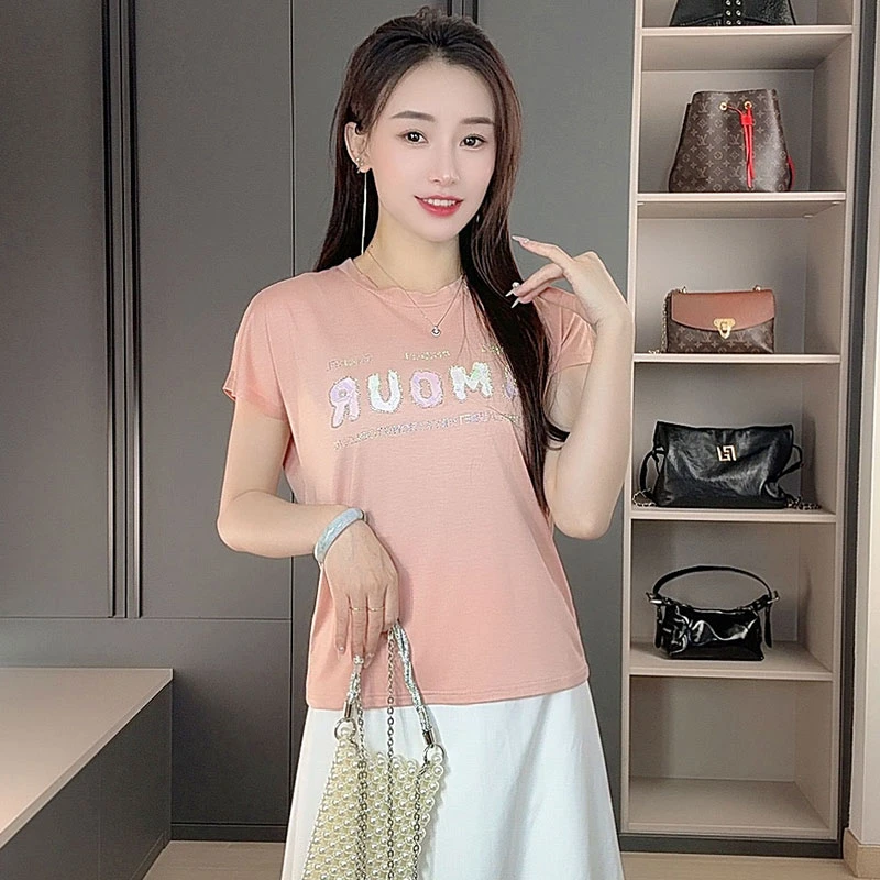 醋酸T恤女AM水钻款FYZ