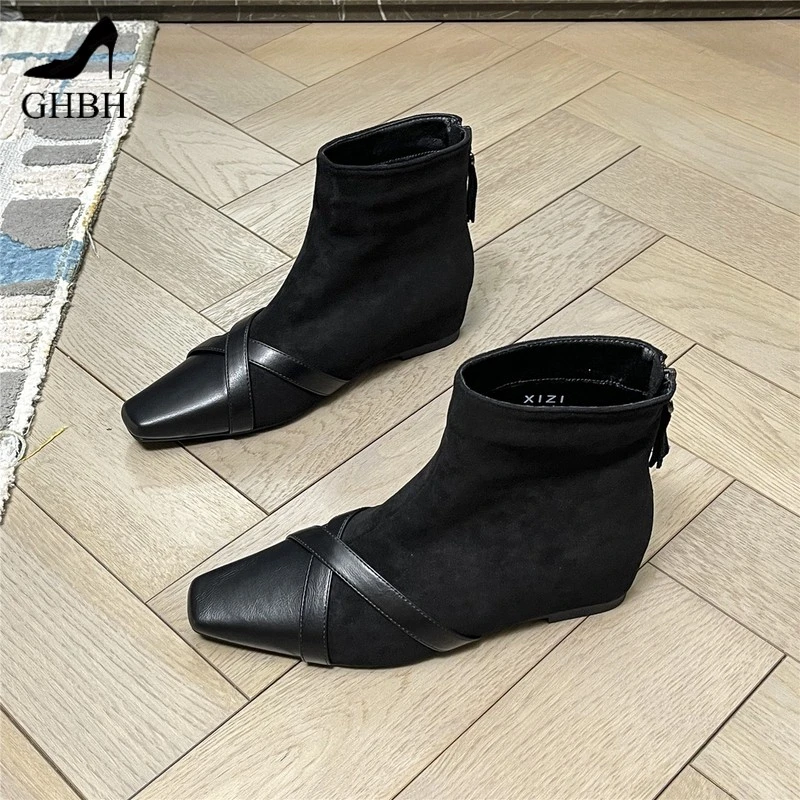 新款秋冬季爆款加绒短靴女百搭粗跟方头瘦瘦靴显瘦小踝靴女鞋