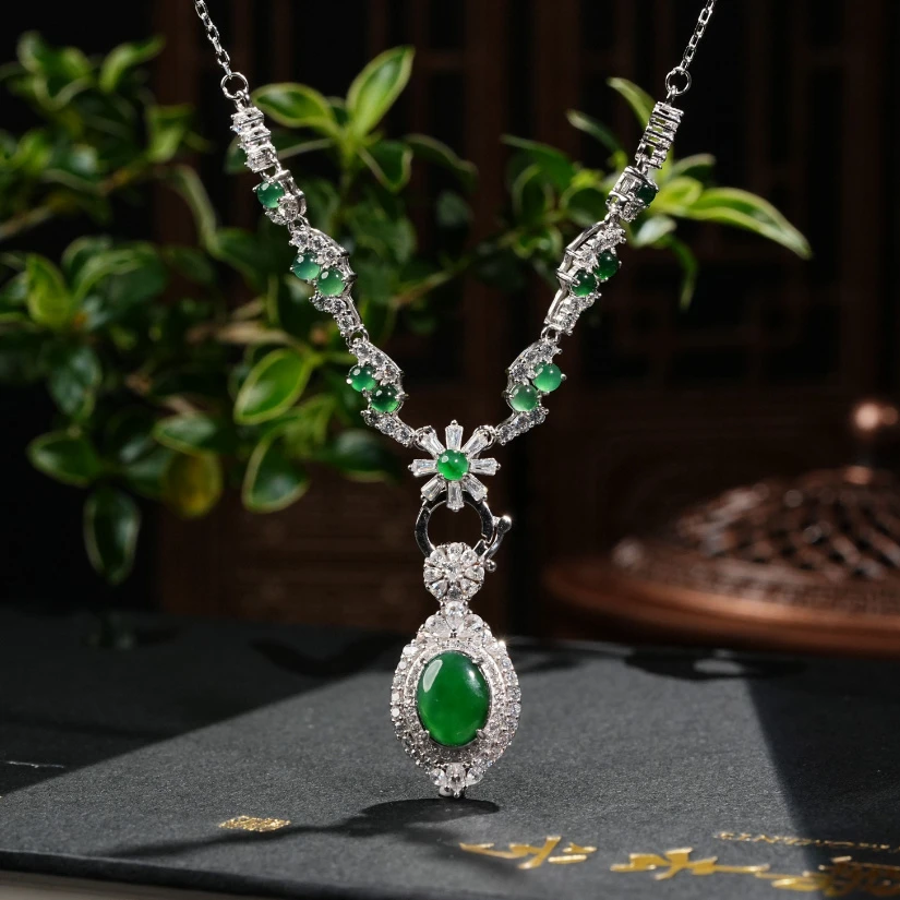 【天天专属】s925银翡翠万能扣+s925翡翠蛋面吊坠