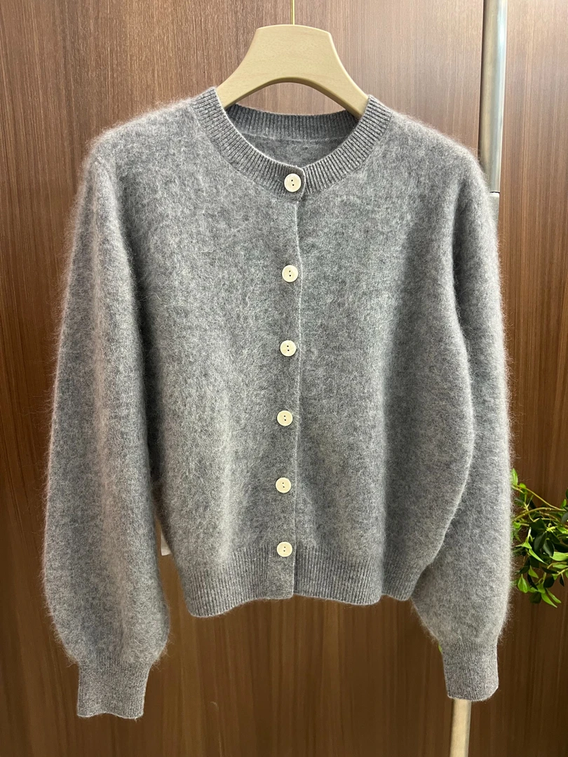【小新羊绒】《云雾》百分百山羊绒简约圆领开衫拉绒女冬季针织