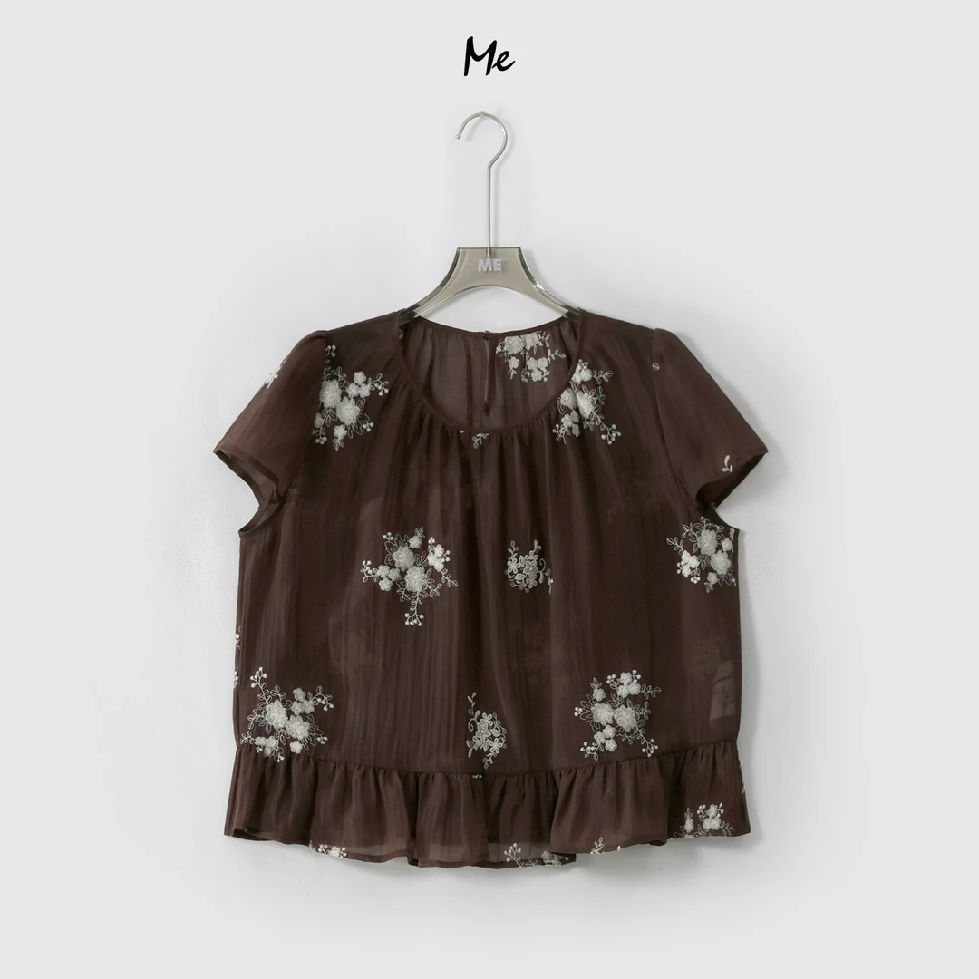 ME【暮云之花】天丝混纺飘逸微透显瘦舒适时尚百搭休闲上衣MESS5541