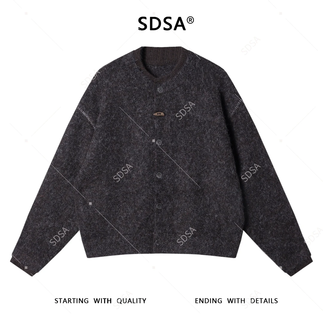 SDSA秋冬新款痞帅男装港风缝线纽扣开衫圆领毛衣百搭慵懒风针织衫