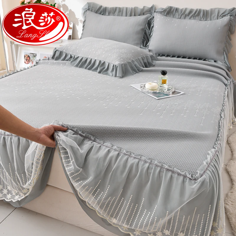 【浪莎】夏季冰豆豆凉席三件套夏天专用2025新款床裙款冰丝席软席子