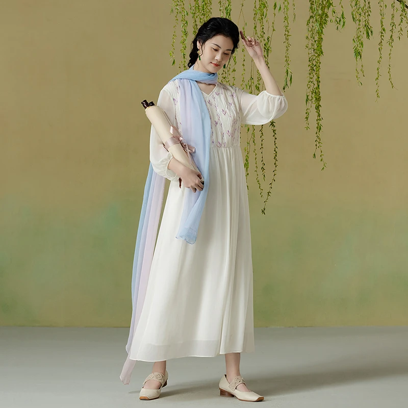 生活在左2025夏季新品花朵宽松高腰短袖连衣裙女1952387