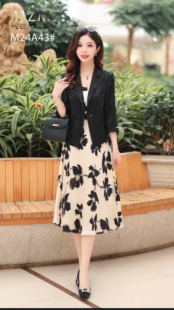 2443时尚新款西服内搭吊带连衣裙修身显瘦套装