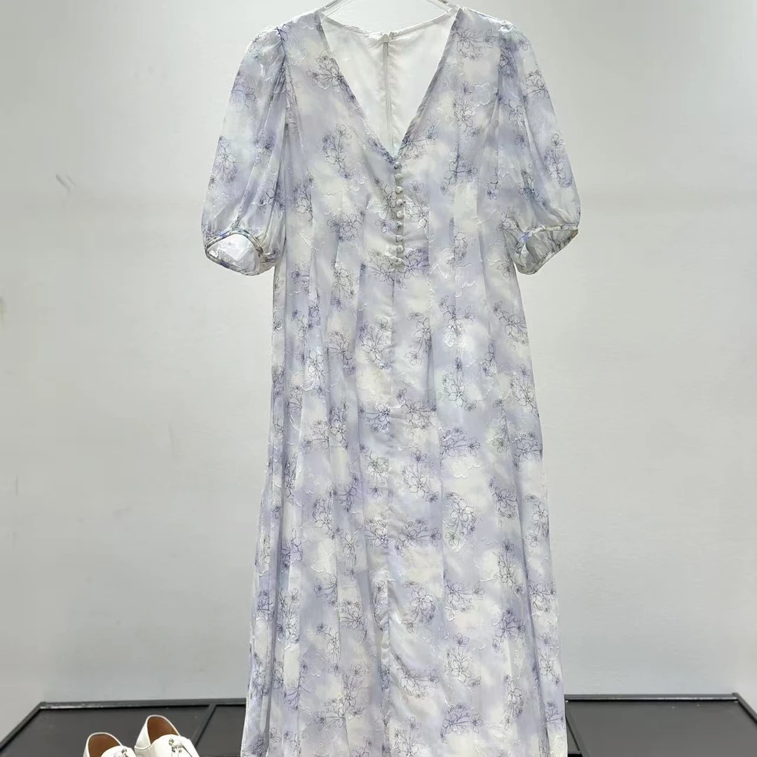 K2778  法式温婉气质V领碎花女神连衣裙 2LYQ1887