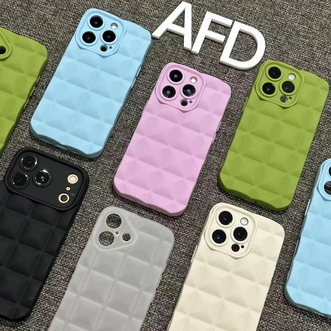 莫兰迪立体格子适用iPhone17/16promax手机壳14潮苹果15/13