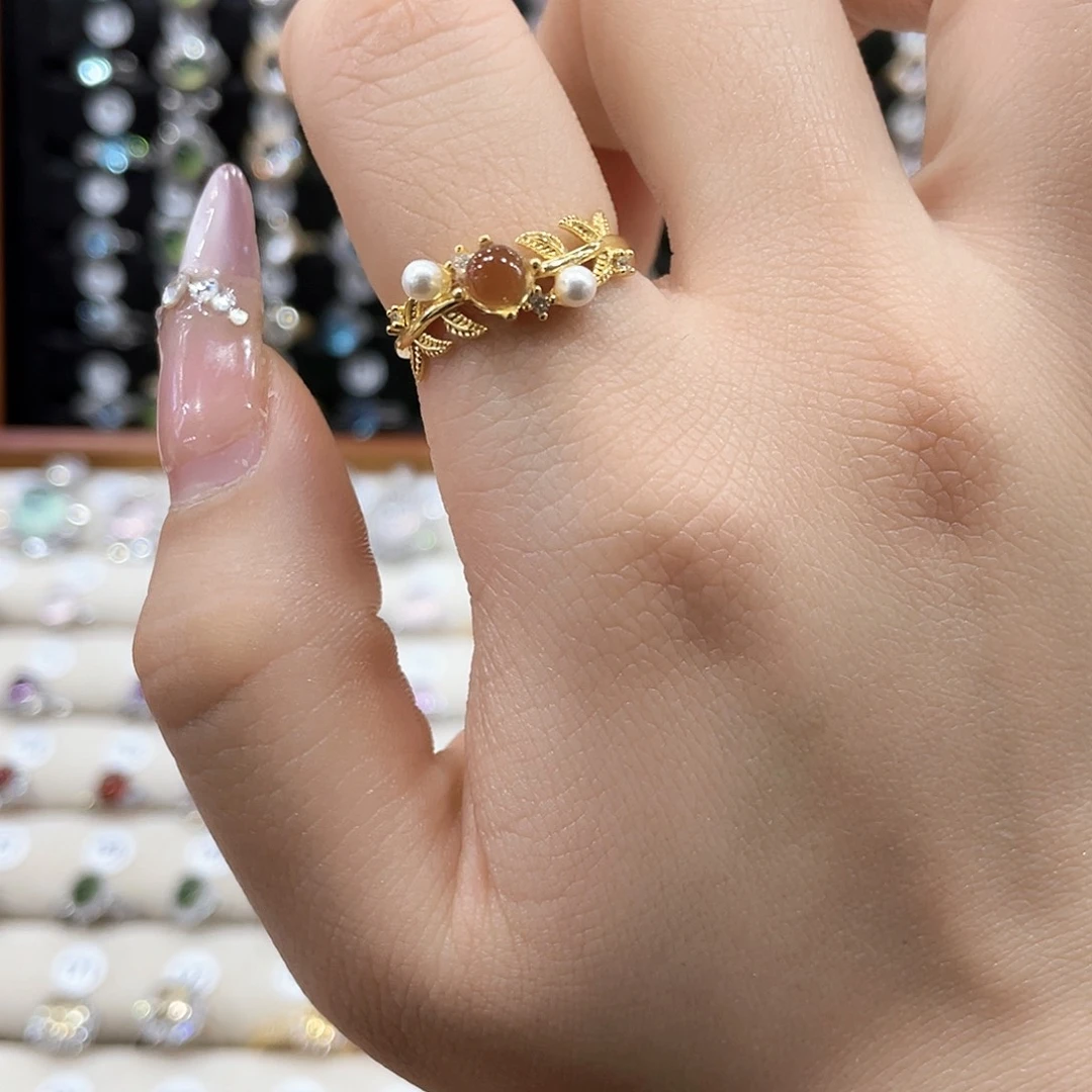 黄晶戒指女款银S925镶嵌