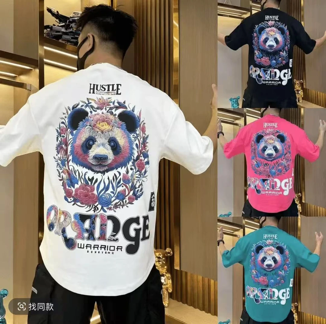 【夏季】新款熊猫时尚休闲短袖微宽松圆领上衣