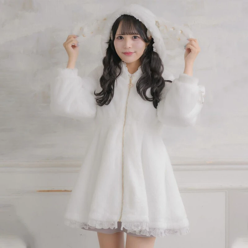 ROJITA · 兔耳连帽绒毛大衣(1545375现货)