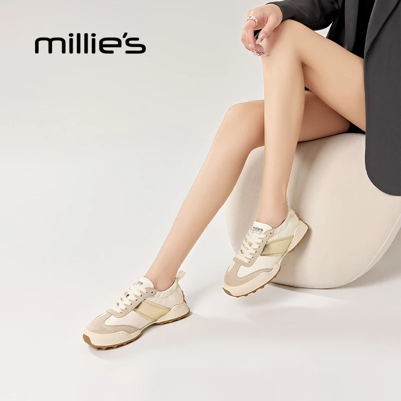 MILLIE S/妙丽百搭时尚休闲鞋女2025年春季新款德训鞋系带阿甘鞋