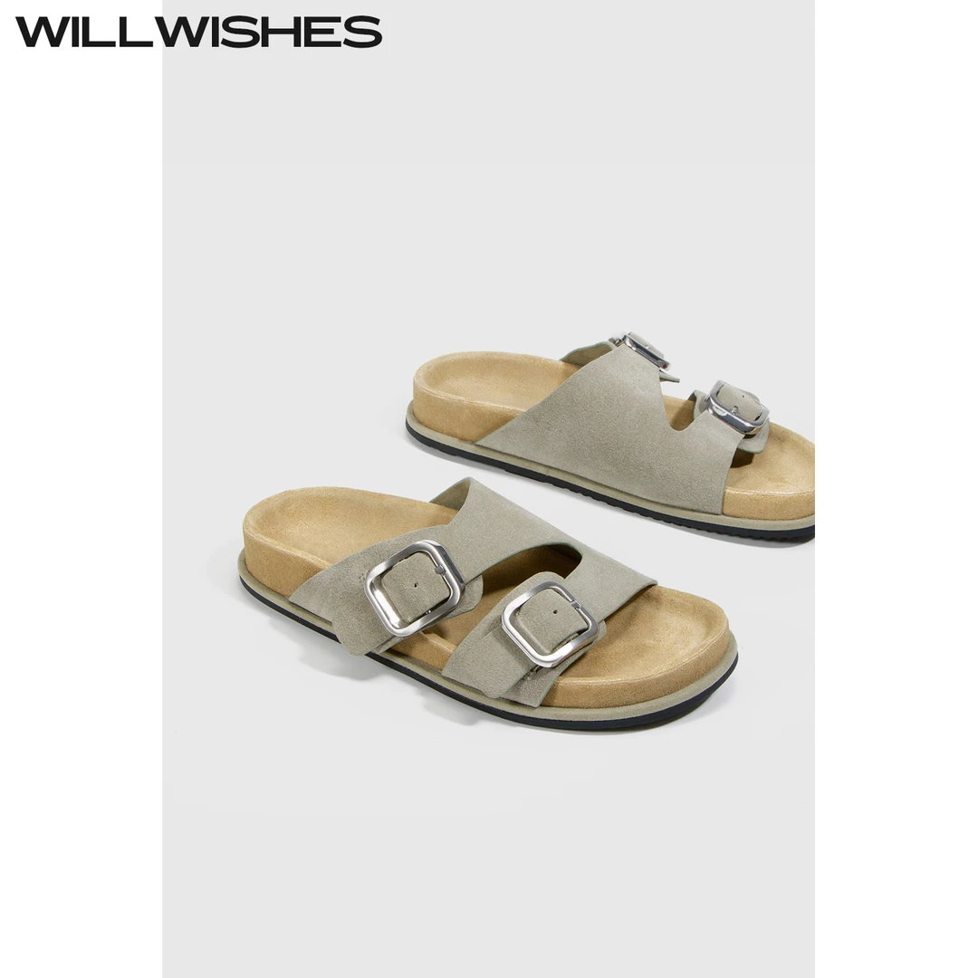 WILLWISHES/王玎设计女鞋2025夏季休闲厚底凉鞋女一字拖鞋女外穿