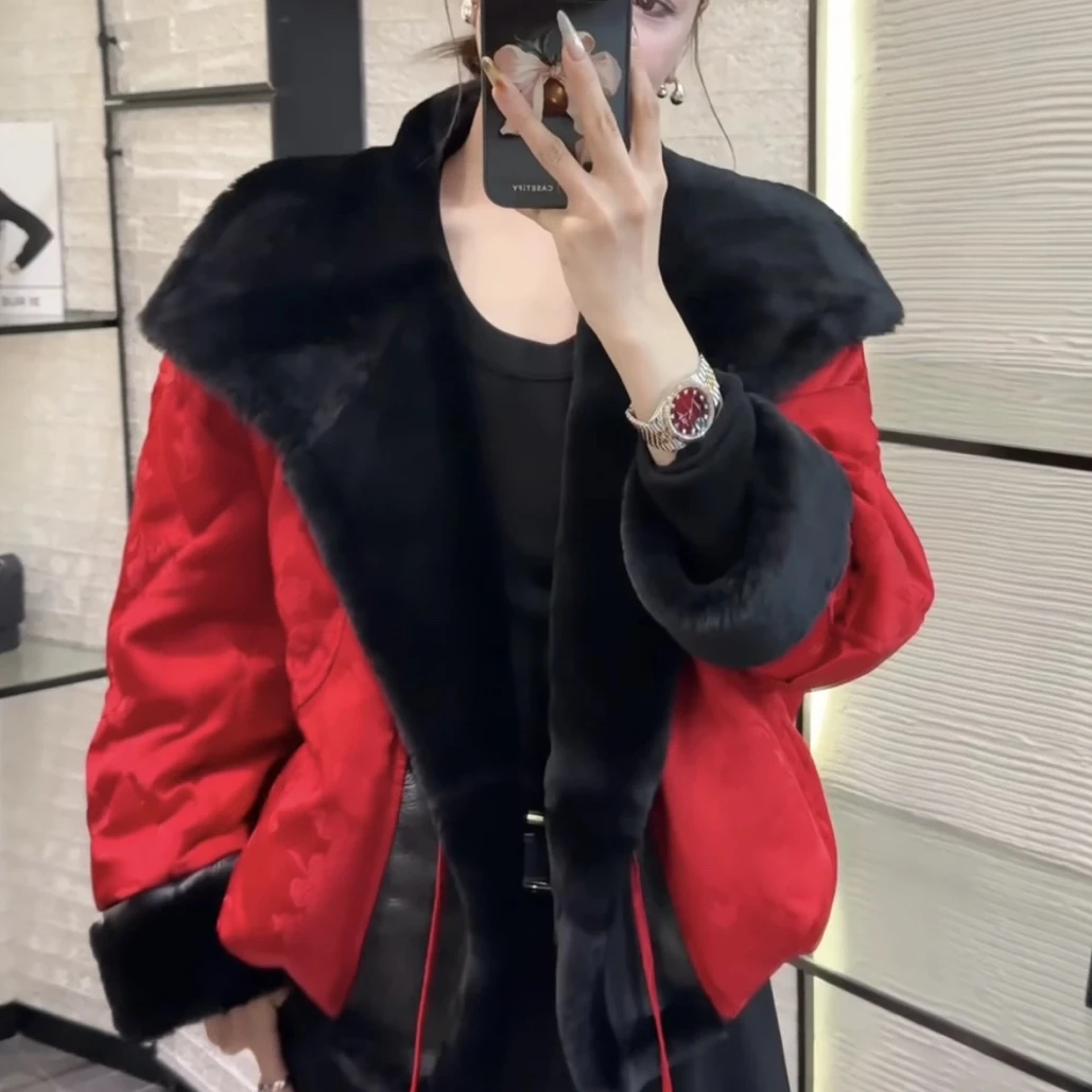 2025冬年货款拼接大毛领派克服女时尚短款小个子90厚绒外套爆款潮