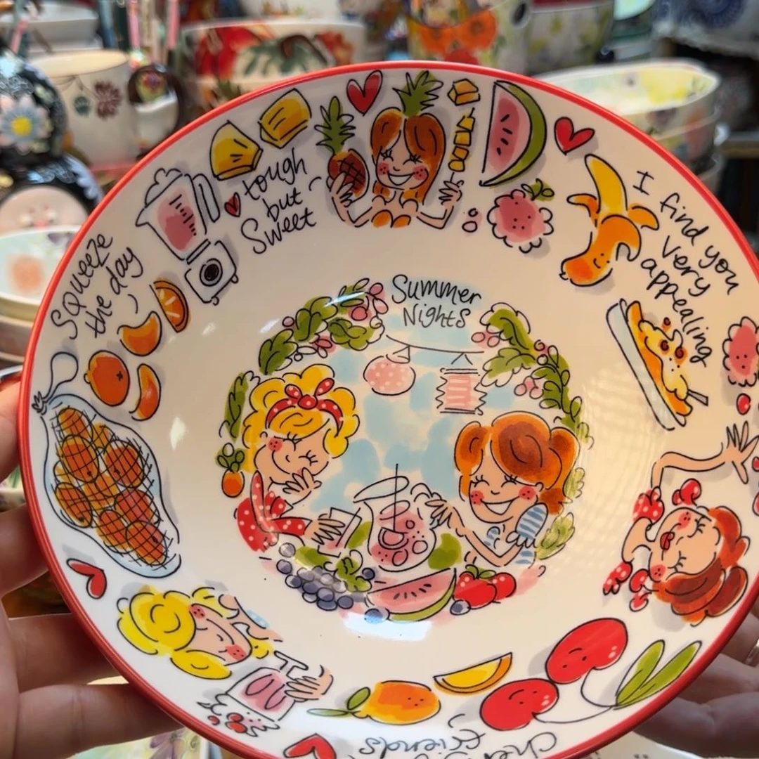 陶瓷8英寸红波点面碗一只