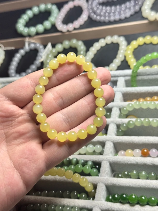 和田玉8mm黄口手链百搭鸡油黄色