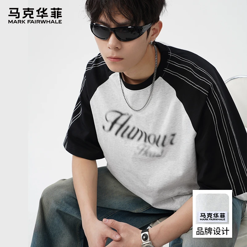 马克华菲美式纯棉短袖T恤男款夏季薄款宽松圆领复古字母设计体恤