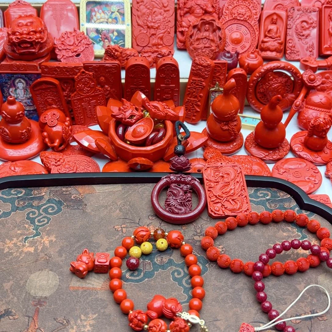 天然辰砂全透晶体18手围 ➕小马➕黄晶体