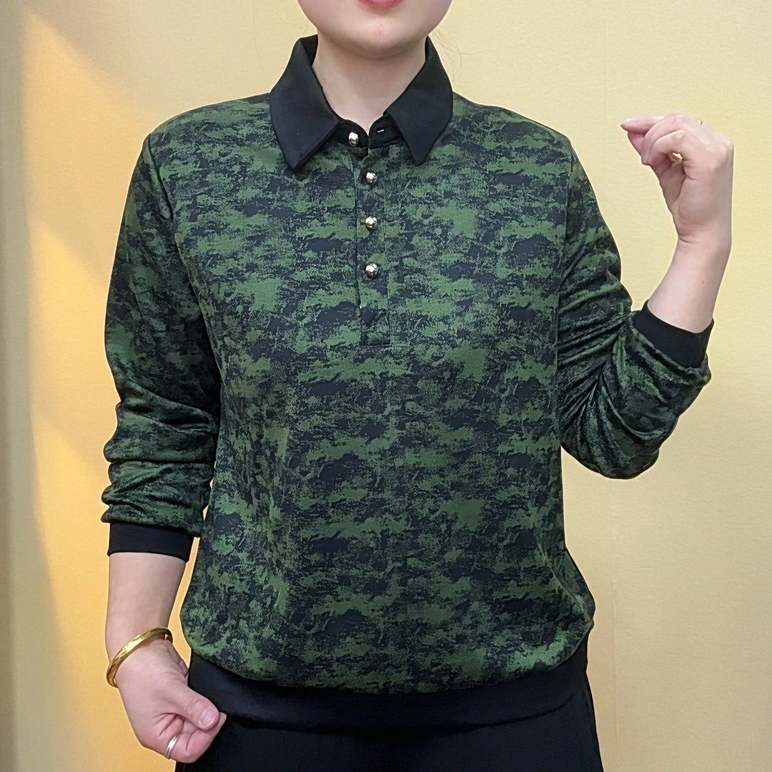 春季新款宽松显瘦碎花立领上衣长袖女中年女装