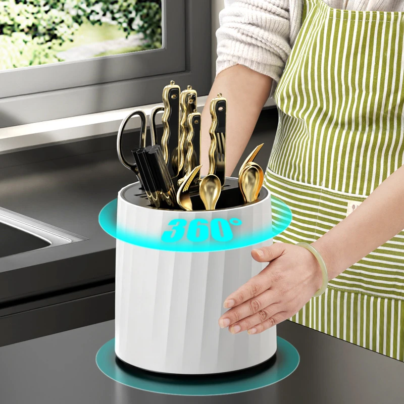 多功能旋转刀架厨房刀具置物架360度旋转刀叉架放调料的置物架